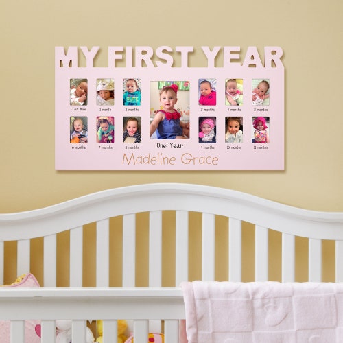 Baby's First Year Picture Frame Newborn Baby Registry Blue First Year by Month 