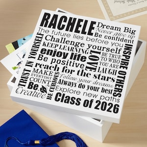 Personalized Keepsake Box - Graduation Keepsake Box - Class of 2026 - Custom Graduate Memento Box - Dream Big - Available in Black or White