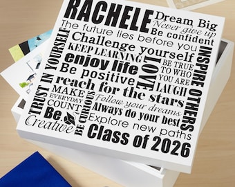 Personalized Keepsake Box - Graduation Keepsake Box - Class of 2026 - Custom Graduate Memento Box - Dream Big - Available in Black or White
