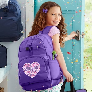 Sac à dos violet Girly Graphics personnalisé - rentrée des classes - cartable pour enfants - cartable uniquement ou ensemble avec boîte à lunch - 4 modèles au choix