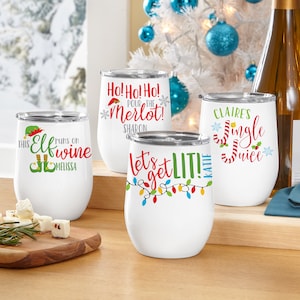 Personalized Insulated Wine Tumbler for Christmas - Colorful and Whimsical Stainless Steel Container - Choose from 4 Designs - For Friends