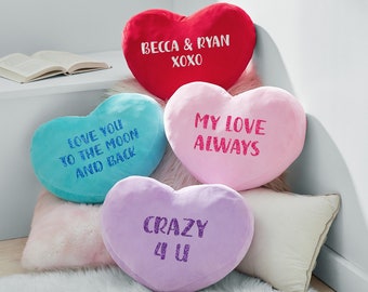 Personalized Plush Heart Sparkle Message Pillow - Valentine's Day - Conversation Heart - For Kids - For Her - For Him - Choose From 4 Colors