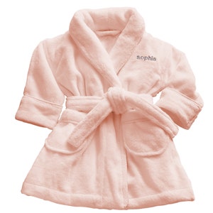 Personalized Babys Five-Star Plush Robe New Baby Gift Baby/Toddler Robe Choose 6-12 Months Or 12-24 Months Available In 3 Colors Pink/Gray Thread