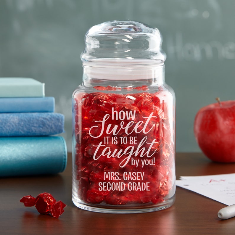 Personalized Sweetest Teacher Glass Candy Jar Teacher Appreciation Gift Personalized Gift For Teacher Available With Or Without Candy image 1