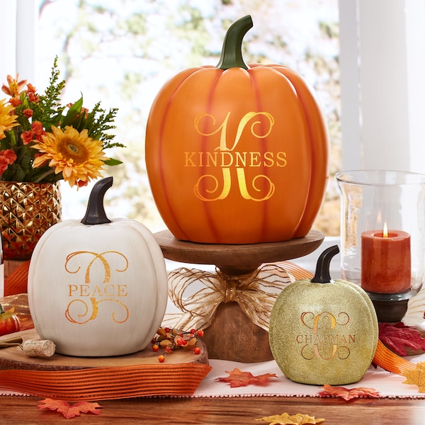 Personalized Light Up Family Name & Initial Pumpkin - Halloween Décor - Fall Décor - Available In 3 Sizes - Choose From 4 Colors