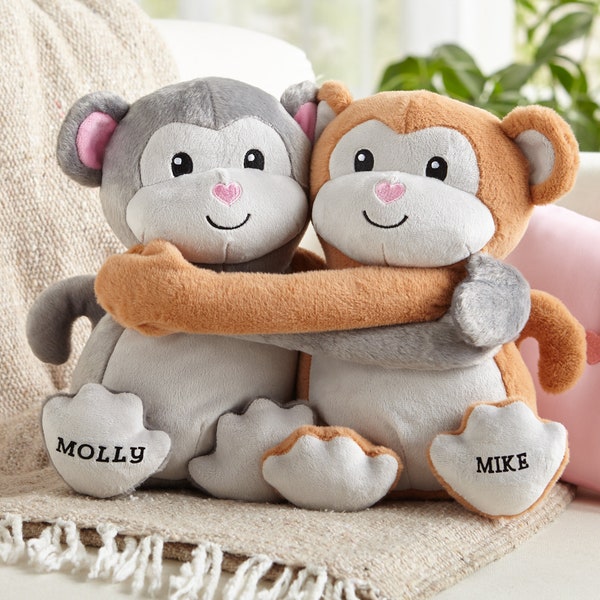 Personalized Hugs and Kisses Monkeys - Loving Gift- Stuffed Animals for Kids – For Couples - Personalized Gift For Two