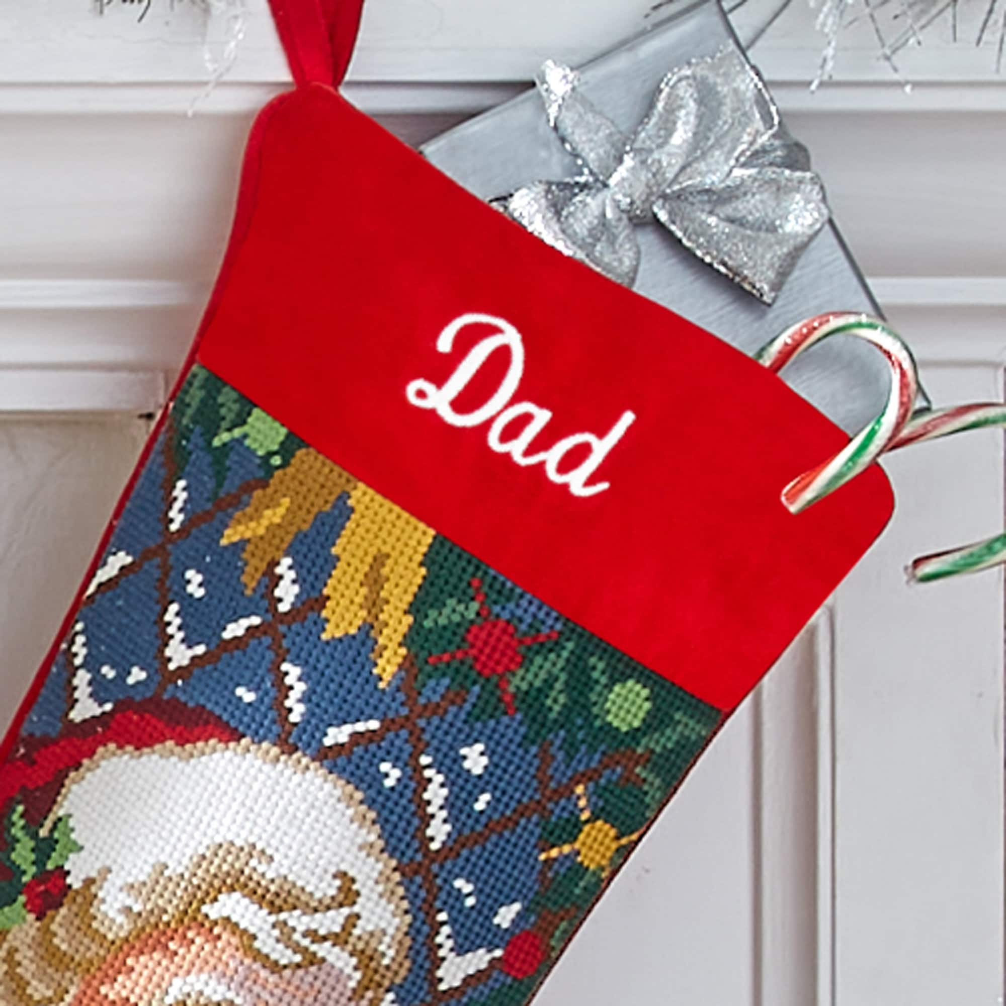 Let's Make Memories Personalized Needlepoint Christmas Stocking -  Embroidered Family Stockings - Old-Fashioned Christmas Décor - Mantel Décor  - 8x17