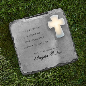 Personalized Memorial Garden Stone - Engraved Sympathy Garden Marker - Solar Cross Memorial Garden Marker - Condolences - Memorial Gift