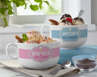 Personalized Ice Cream Bowl- Oversized Bowl- Treat Bowl- My Own Bowl- Bowl With Handle- Ice Cream Shoppe Bowl- Available In Blue Or Pink