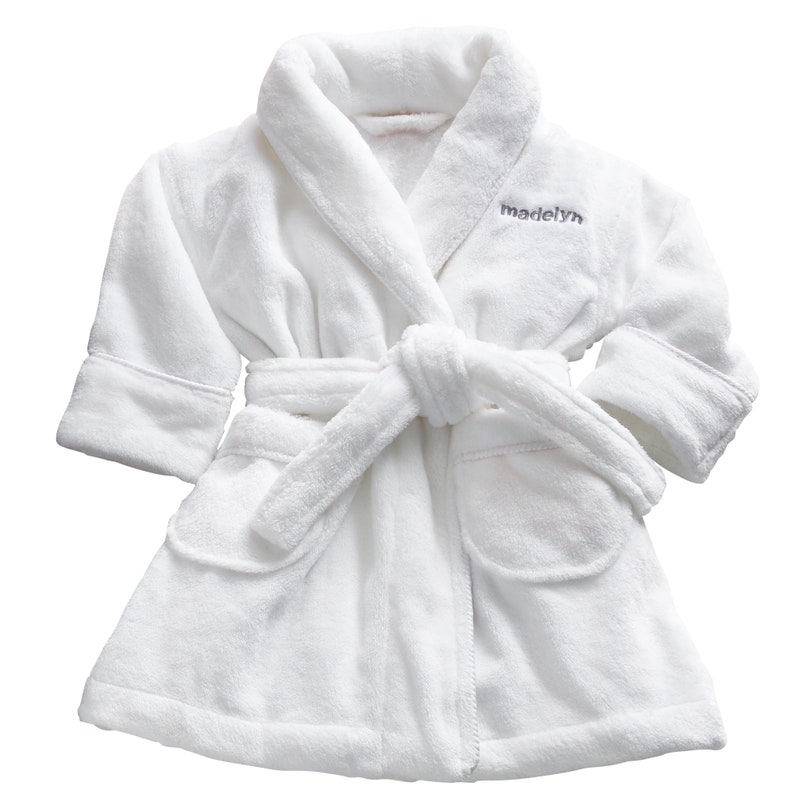 Personalized Babys Five-Star Plush Robe New Baby Gift Baby/Toddler Robe Choose 6-12 Months Or 12-24 Months Available In 3 Colors White/Gray Thread