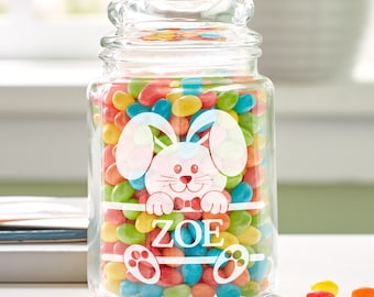 Personalized Easter Candy Jar - Glass Treat Jar - For Kids - Easter Gift - Choose From 4 Designs - Available With or Without Jelly Beans