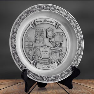 Personalized Pewter Baby Plate - Welcome Newborn - Celebrate New Baby - Nursery Décor - Customize With Birth Details - Newborn Keepsake Gift