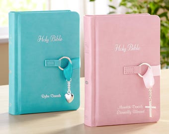 Personalized Simply Charming Children's Bible - Religious Keepsake - Silver Charm - New King James Version - NKJV - Available in Pink & Blue