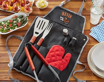Personalized Grilling Tool Set -BBQ Tools and Apron- Up in My Grill - For The Grill Master - For Him - For Dad - Grill Accessories - 7pc Set