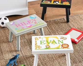 Personalized Children's Step Stool - Gifts For Kids - Custom Name & Initial - Wood Step Stool - Available In 7 Designs And 4 Wood Tones