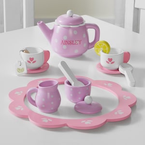 Personalized Wooden Tea Party Set - Pretend Play - Children&#39;s Tea Set - Play Set For Girls - Toys For Girls - Toddler Tea Set - Wooden Toy
