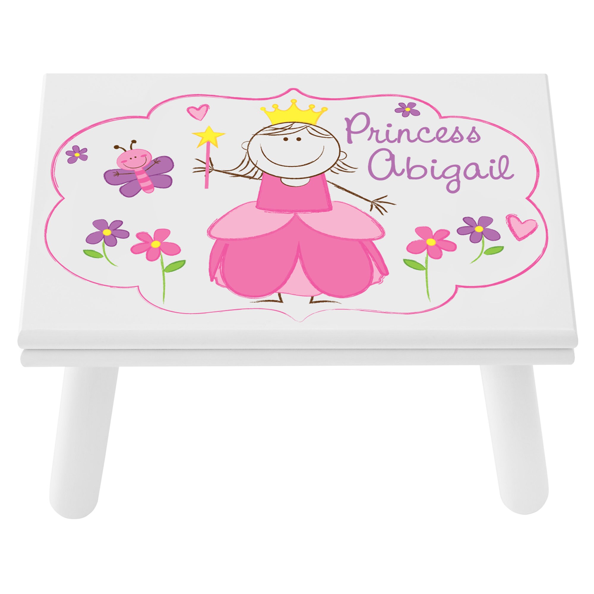Princess Stool Personalized Children's Step Stool - Princess Step Stool - White Wood ...