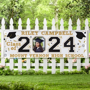 Personalized Graduation Banner Graduation Party Decorations Congratulations Photo Banner Class of 2024 Available in 6', 8' or 10' image 1