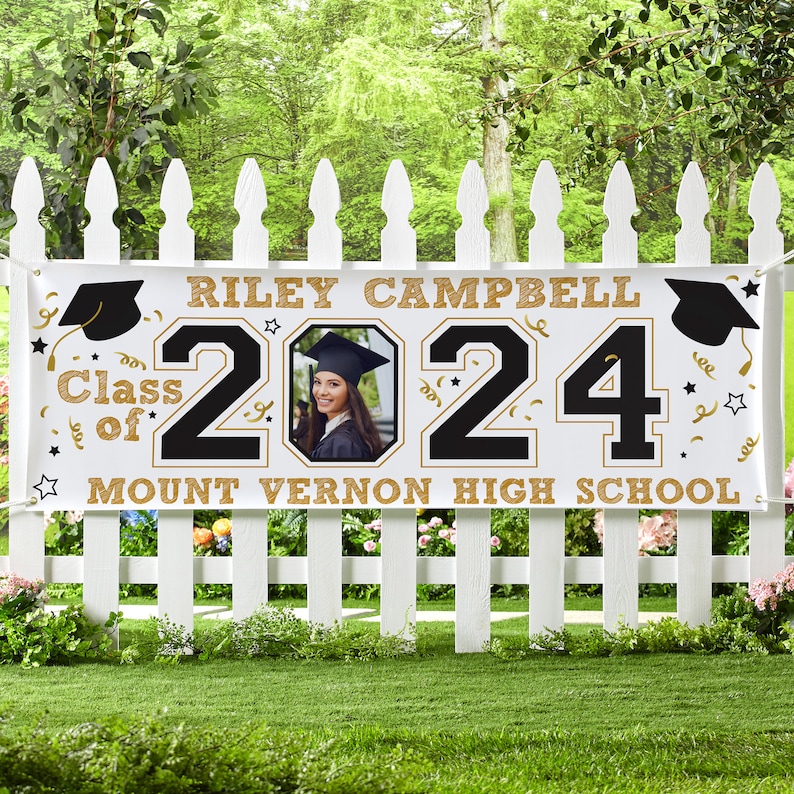 Personalized Graduation Banner Graduation Party Decorations Congratulations Photo Banner Class of 2024 Available in 6', 8' or 10' image 1