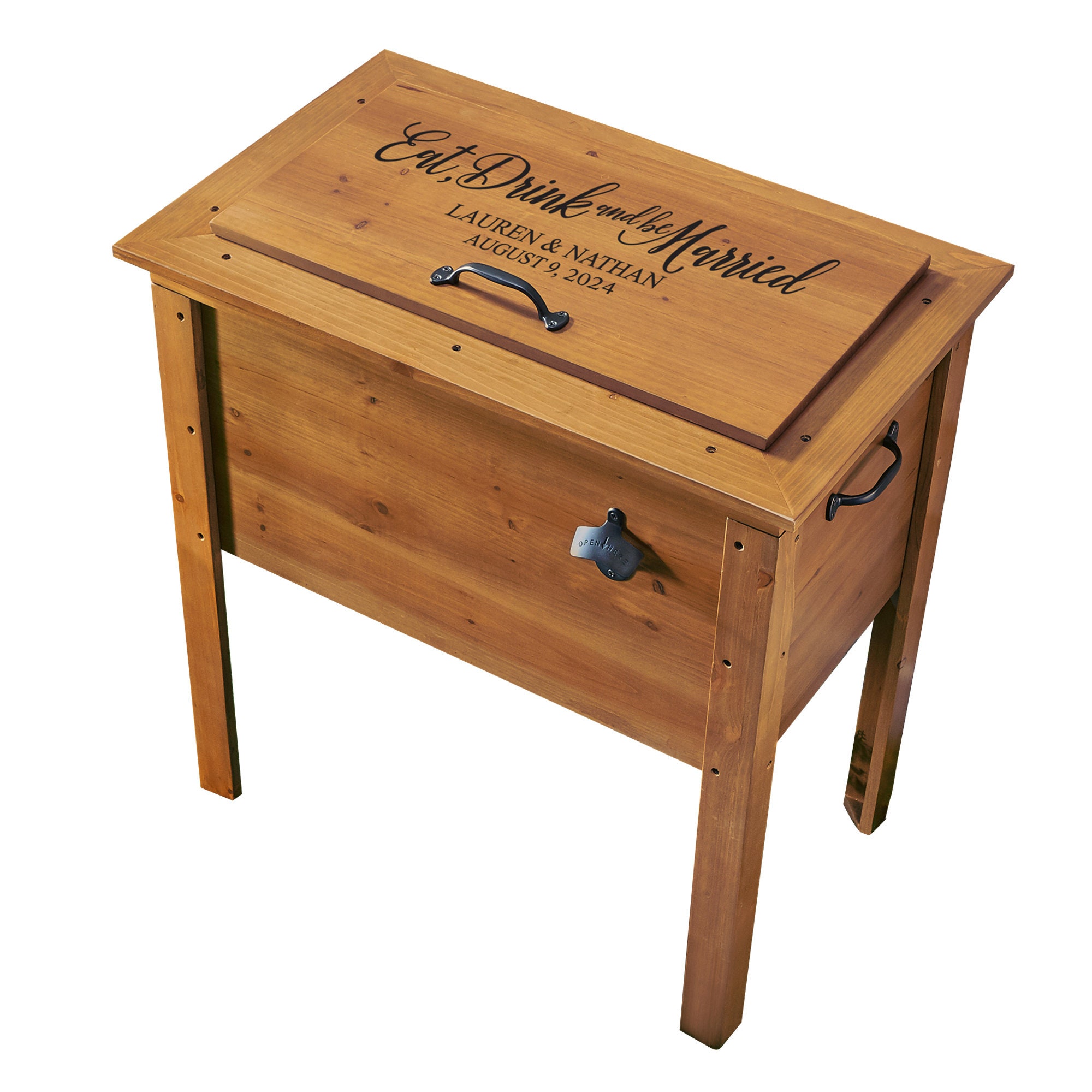 Personalized Outdoor Cooler - Wooden Beverage Tub - For Weddings - For Parties - For Entertaining - For Newlyweds - Includes Bottle Opener