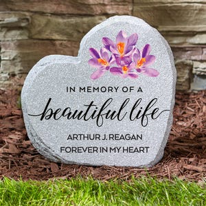 Personalized Memorial Stone - Upright Garden Memorial Marker - Heart - Beautiful Life