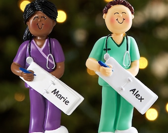 Personalized Scrub Nurse Ornament - Christmas Tree Ornament - Holiday Décor - Keepsake Ornament - For Him Or Her - Choose Hair And Skin Tone