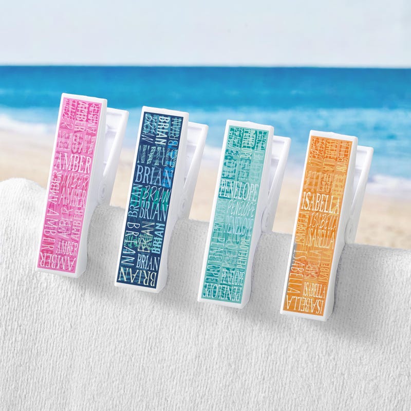Personalized Beach Towel Clips, Custom Name Chair Clips for Pool Lounge Chair, Beach Vacation Accessory, Family Trip Gift