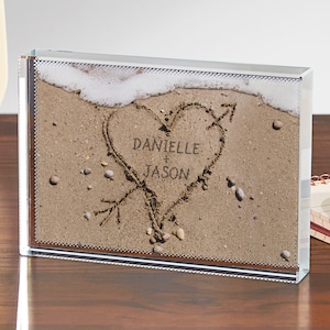 Personalized Heart in Sand Glass Block - Valentine’s Day - For Couples - Custom Valentine's Day Gift - Available in 2 Sizes