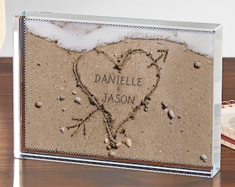 Personalized Heart in Sand Glass Block - For Couples - Custom Anniversary Gift - Custom Wedding Gift - Available in 2 Sizes