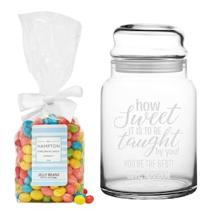 Personalized Sweetest Teacher Glass Candy Jar Teacher Appreciation Gift Personalized Gift For Teacher Available With Or Without Candy With Candy