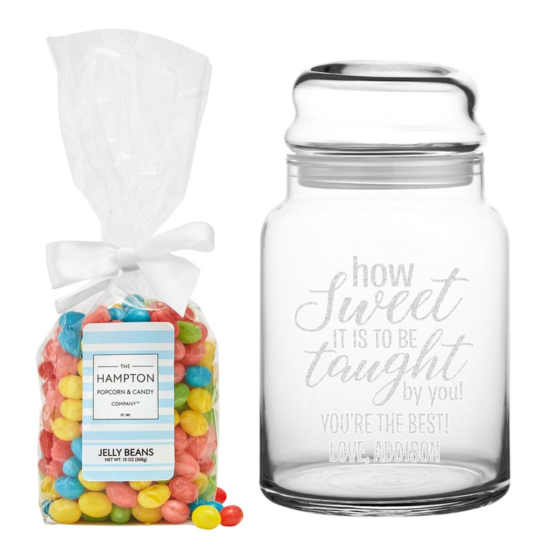 Personalized Sweetest Teacher Glass Candy Jar Teacher Appreciation Gift Personalized Gift For Teacher Available With Or Without Candy With Candy