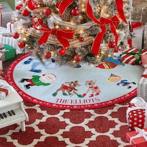 Personalized Rudolph® Skating Friends Christmas Tree Skirt - Holiday Décor - Red Nosed Reindeer - Christmas Décor