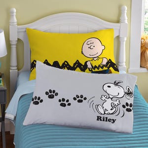Personalized PEANUTS® Character Pillowcase - Available in Microfiber or Plush Poly Fleece - Choose From Charlie Brown™ or Snoopy™