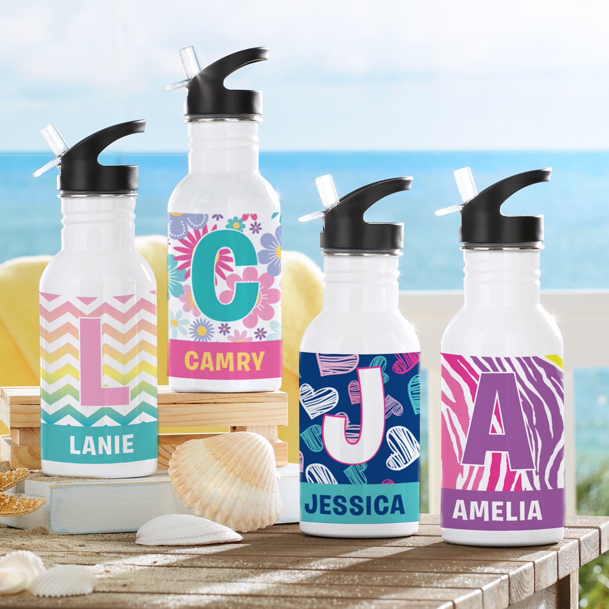 Personalized Pretty Pattern Kids Water Bottle - With Straw - With ...