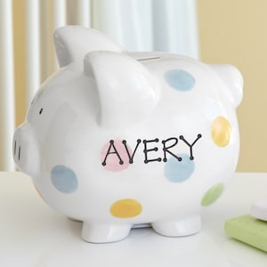 Personalized Polka Dot Piggy Bank - Ceramic Piggy Bank - Kids Piggy Bank - Savings Bank