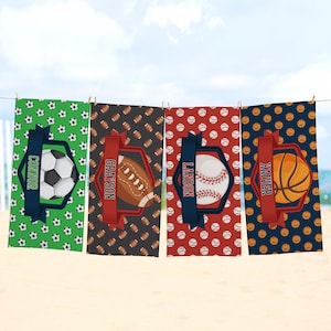 Personalized Beach Towel - Sport Beach Towel - Pool Towel – Available In Baseball, Basketball, Football & Soccer Designs - Choice of 2 Sizes