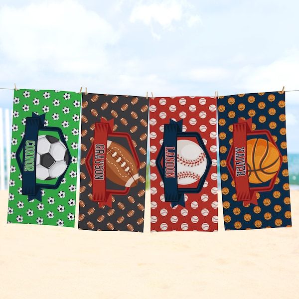 Personalized Beach Towel - For The Sports Fan - Pool Fun & Summer Fun – Available In Baseball, Basketball, Football And Soccer Designs