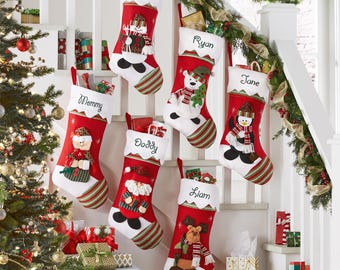 Personalized Snow Cap Christmas Stockings - 3-D Plush Character - Stocking For Large Family - Choose From 14 Characters - 2 Stocking Designs