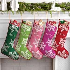 Personalized Christmas Stocking - Vibrant Snowflake Design - Fresh Christmas Colors - Personalize with Name - 7 Modern Colors Available
