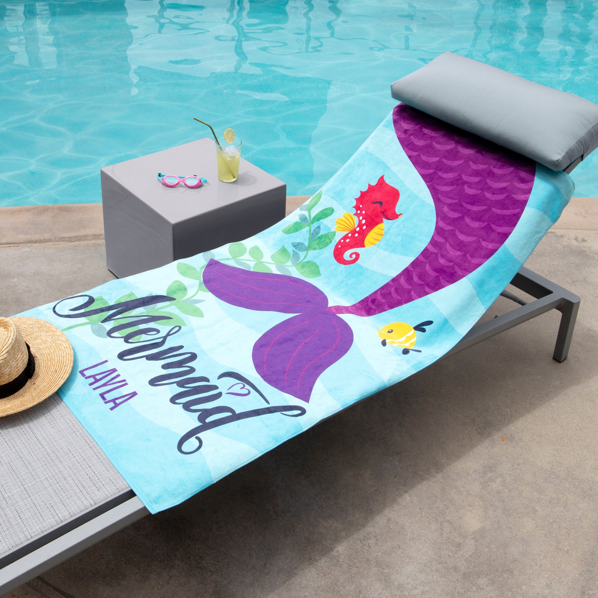 🎁Buy 2 FREE SHIPPING🎁 Personalized Little Mermaid Beach Towel, Custom Towels for Pool, For Girl, Summer Fun,  Oversized Microfiber Pool Bath Big Tail Kids Adult Blanket, For Little Girls Ladies Travel Swimming, Quick Dry Sand Free