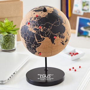 Personalized Cork Travel Globe: Push Pin Board, Personalized Engraved "World's Best" Message