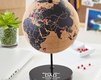 Personalized Cork Travel Globe: Push Pin Board, Personalized Engraved "World's Best" Message