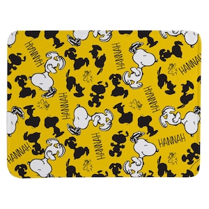 Personalized Peanuts All Over Snoopy Pattern Plush Blanket - 50x60 - Snoopy Blanket - Snoopy and Woodstock - Available in 4 Colors Yellow