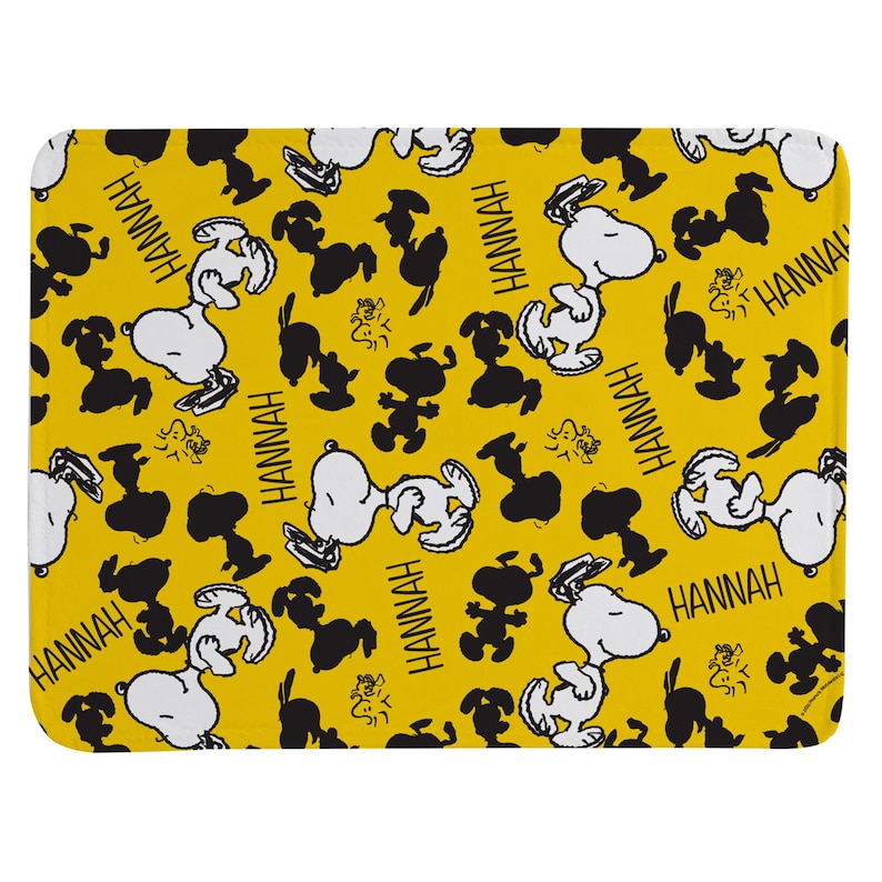 Personalized Peanuts All Over Snoopy Pattern Plush Blanket - 50x60 - Snoopy Blanket - Snoopy and Woodstock - Available in 4 Colors Yellow