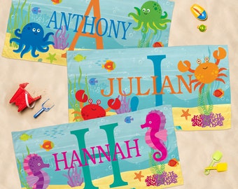 Personalized Kids Beach Towel - Fun Beach Designs - 30" W x 60" L - Gift For Girls Or Boys - Available In 3 Designs