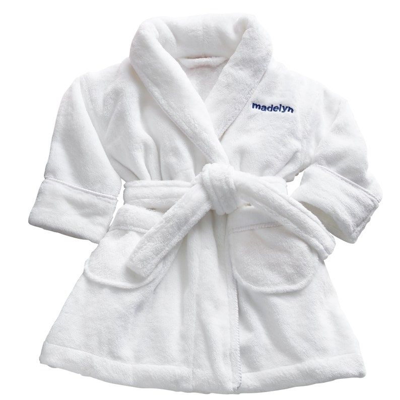 Personalized Babys Five-Star Plush Robe New Baby Gift Baby/Toddler Robe Choose 6-12 Months Or 12-24 Months Available In 3 Colors White/Navy Thread