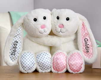 Personalized Hugging Bunnies Plush- Stuffed Animals for Kids- Gift For Kids- Gift For Couples- Plush Easter Bunny- Stuffed Animal for Easter