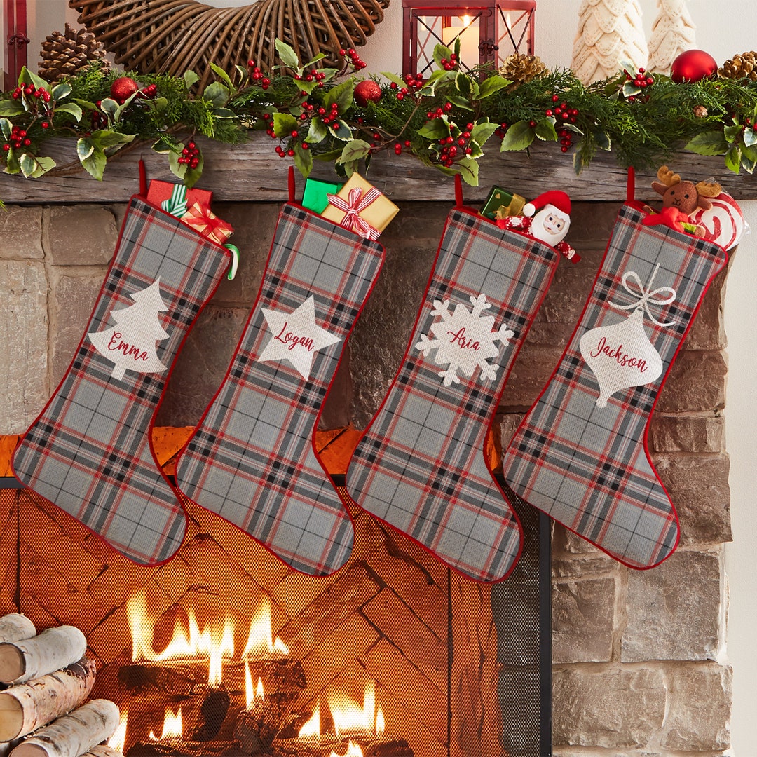 Personalized Family Christmas Stockings Elegant Plaid Christmas