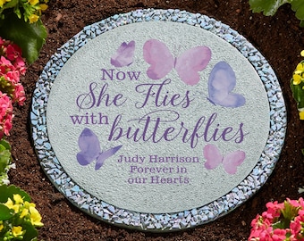 Personalized Memorial Garden Stone - Flies with Butterflies - Remember Him - Remember Her - Sympathy Gift - Memorial Gift - Choose He or She
