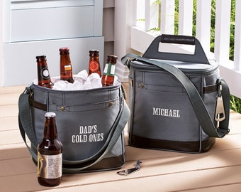 Personalized Canvas & Leather Travel Cooler - Lunch Bag - Beer Cooler - Personalized Gift - For Dad - For Grandpa - For Groomsmen
